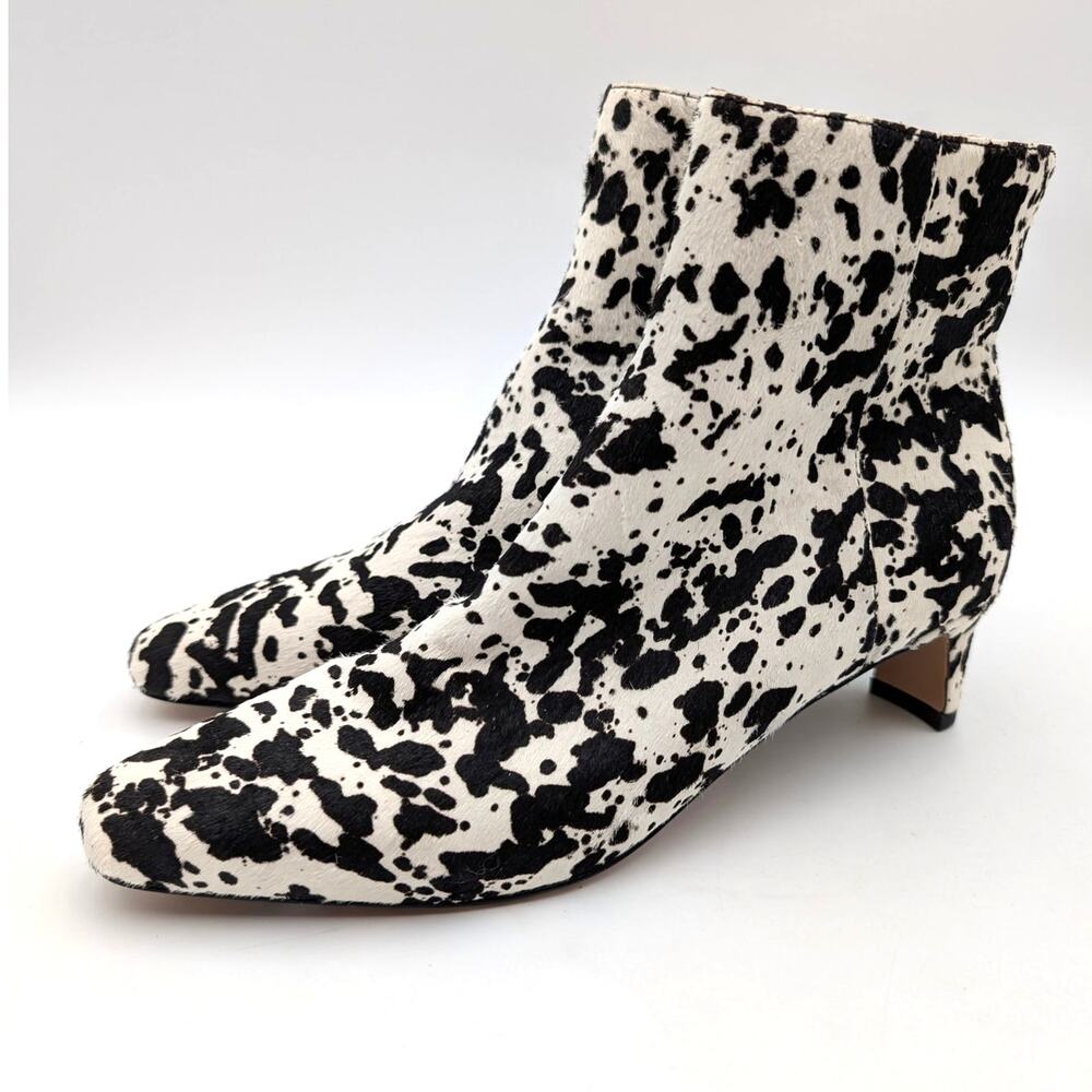 Pelle Moda Chic Cow Print Ankle Boots Women's Black/Cream Size US8M EU38.5